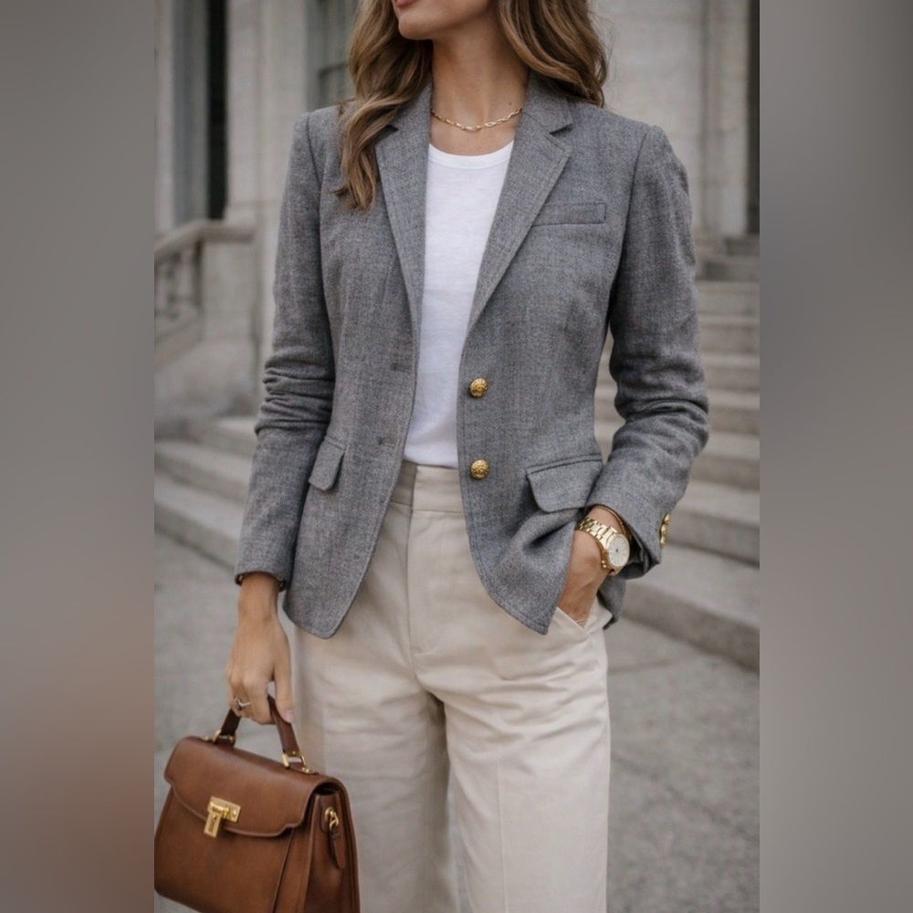 J. Crew Gray Schoolboy Blazer with Gold Accents